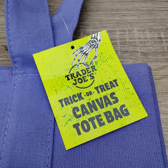 Trader Joe's New Halloween Canvas Tote Bag Purple Embroidered Logo - Picture 4 of 7